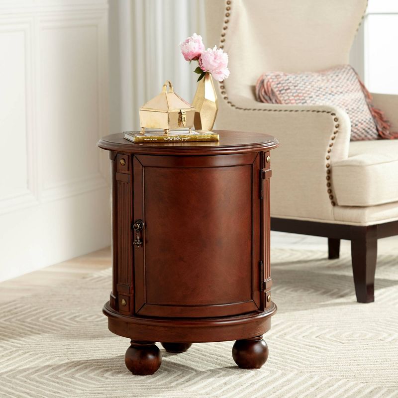 Elm Lane Kendall Vintage Espresso Wood Round Accent Table 19" Wide with Door and 2-Shelf Dark Brown for Living Room Bedroom Bedside Entryway Office, 2 of 10