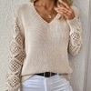 Womens V Neck Tops Lace Knit Long Sleeve Casual Pullover Sweater Top - 3 of 4