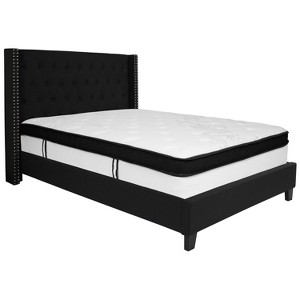 Emma and Oliver Full Accent Extended Panel Platform Bed/Memory Foam Mattress-Black Fabric - 1 of 4