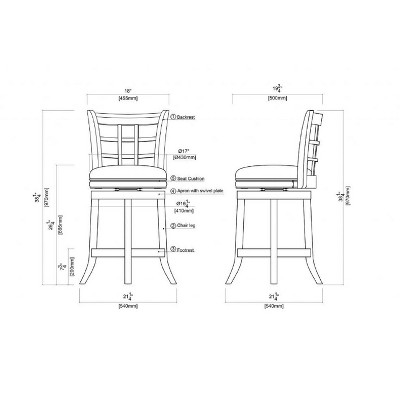 Kyoto Grid-Back Swivel Counter Stool in Sleek Black Leather