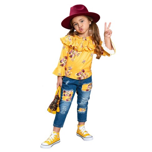 Girls Bloom Girl Patched Jeans Set Mia Belle Girls, Yellow, 2t : Target