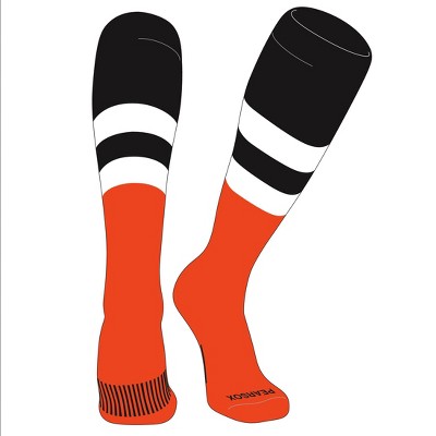 PEAR SOX Striped OTC Baseball, Softball, Football Socks (D) Black, White, Orange