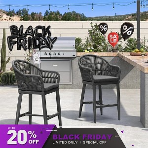 PURPLE LEAF Outdoor Bar Stools Set of 2 Patio Metal Modern Wicker Bar Chairs Woven Aluminum Barstools - 1 of 4