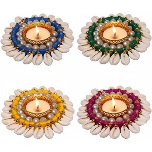 Store Indya Shell Tea Light Holders, Assorted Colors Set of 4, 3.5 Inch Diameter (Design 4) - 1 of 4
