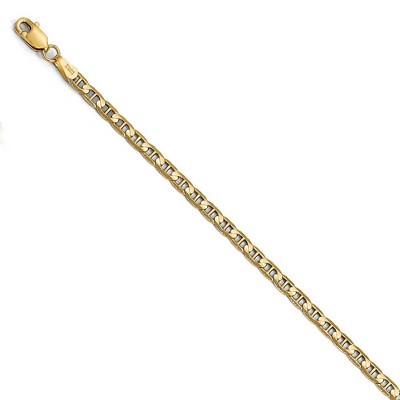 Black Bow Jewelry 3mm 14k Yellow Gold Concave Anchor Chain Bracelet or Anklet