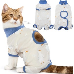 Cat Surgery Recovery Suit Female Male Soft Onesie, Abdominal Wounds Anti-Licking Pajama for Small Pets, Kitten Surgical Collar Cone Alternative Shirt - 1 of 4