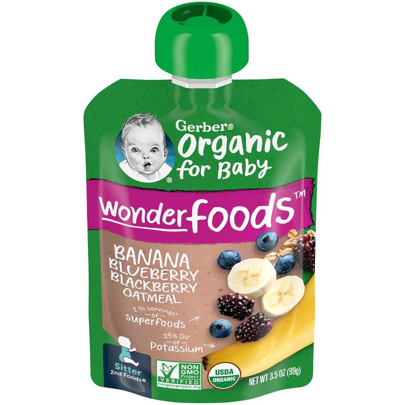 Gerber Sitter 2nd Foods Organic Banana Blueberry &#38; Blackberry Oatmeal Baby Food Pouch - 3.5oz, 1 of 12