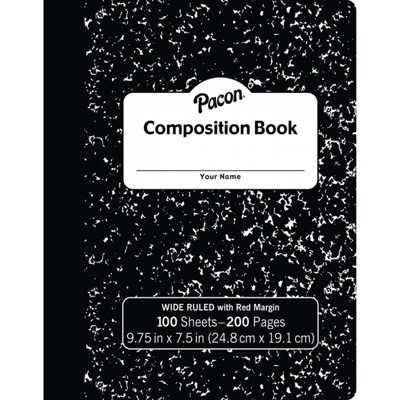 Pacon Composition Book, Black Marble, 3/8" Ruled w/Margin, 9-3/4" x 7-1/2", 100 Sheets (Pack of 6)