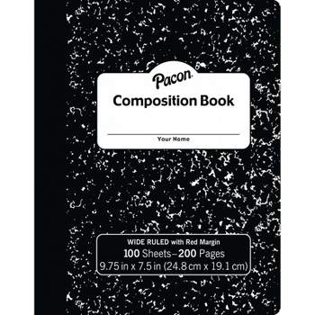 Pacon Composition Book, Black Marble, 3/8" Ruled w/Margin, 9-3/4" x 7-1/2", 100 Sheets