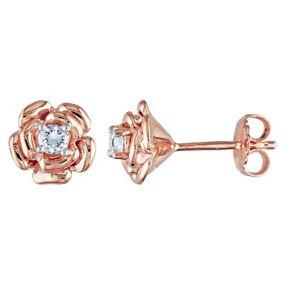 0.3 CT. T.W. White Sapphire Flower Stud Earrings in Sterling Silver - Pink