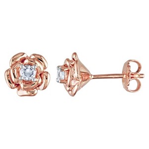 0.3 CT. T.W. White Sapphire Flower Stud Earrings in Sterling Silver - Pink - 1 of 4