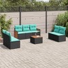 vidaXL 8 Piece Garden Sofa Set with Cushions Black Poly Rattan - Black With Table - 2 of 4