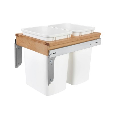 Rev-A-Shelf 4WCTM-18DM2-419-FL Double 35 Quart Top Mount Pull-Out Kitchen Waste Trash Container Bin for 15 Inch Wide Cabinet, White (Full Access)