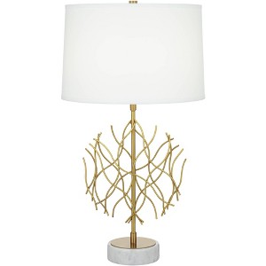 Possini Euro Design Johan Modern Table Lamp 30 1/2" Tall Sculptural Gold Open Grid Metal White Drum Shade Bedroom Living Room Bedside Nightstand - 1 of 4
