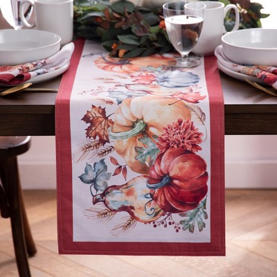 Botanical Harvest Pumpkin Floral Table Runner - Multicolor - 13x70