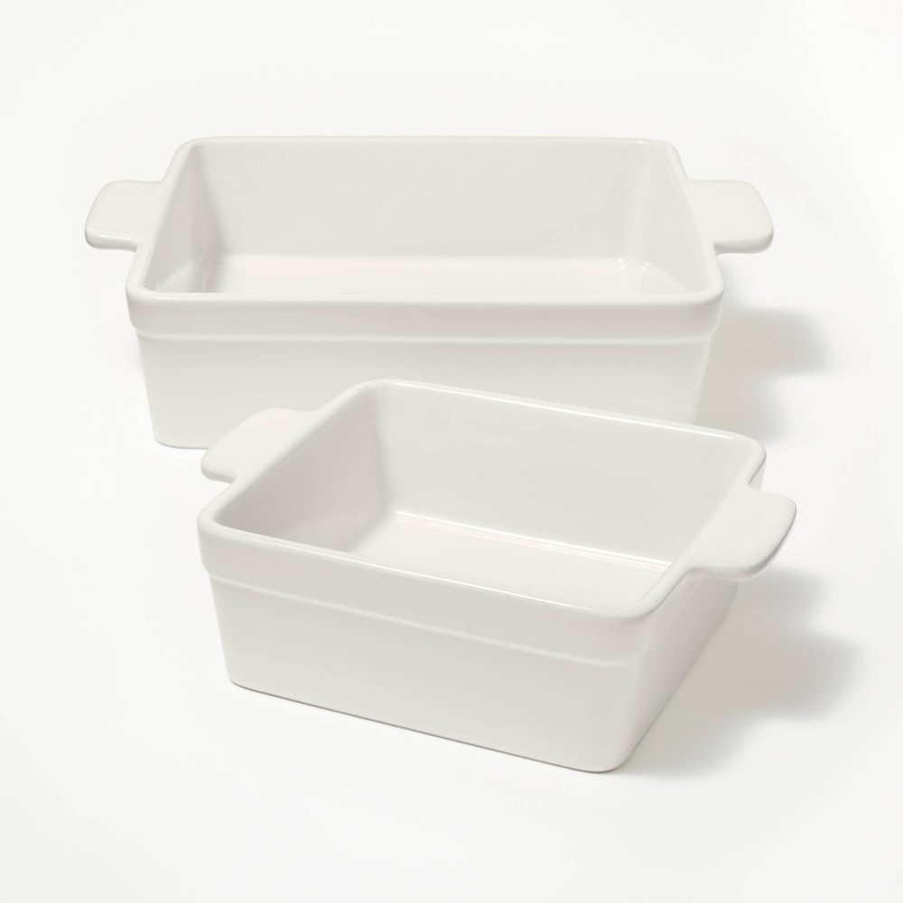 2pc Stoneware Square Baking Dish Set Cream - Figmintâ„¢