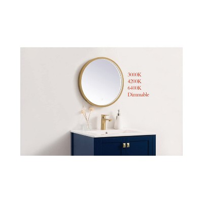 Pier Brass Rectangular LED Hardwired Mirror with Dimmable Light