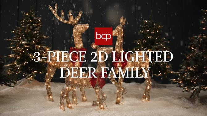 Best Choice Products 4ft 3-Piece Lighted 2D Christmas Deer Set Outdoor Yard Decoration w/ 175 LED Lights, Stakes, 2 of 9, play video