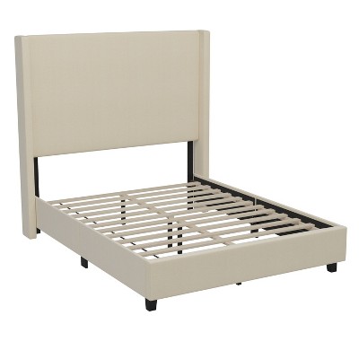 Taylor & Logan Full 57" High Kellan Platform Bed Beige: Chic Wingback Headboard, Wood Slats