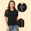 INSPIRE CHIC Women's Casual Bow Tie Pleated Neckline Swiss Dots Short Sleeve Blouse - 2 of 4