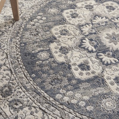 Grey and Ivory Round Hand-knotted Synthetic Area Rug