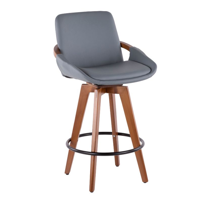 26" Gray Faux Leather and Walnut Wood Swivel Counter Stool