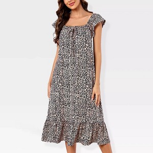 Womens Nightgowns Sleeveless Lounge Maxi Dress with Ruffle Hem Square Neck Cap Sleeve Pajama Dress for Lady - 1 of 4