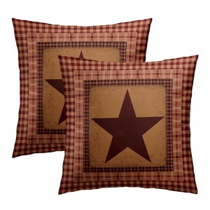 Western Pillow Covers 18x18 Inch Set of 2 Texas Star Throw Pillow Covers Red Check Star - 1 of 4
