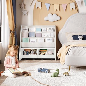 Kids Bookshelf and Toy Storage Organizer, Multifunctional 4 Tier Wooden Kids Book Shelf with Bookcase Display Stand in Kids Room - 1 of 4