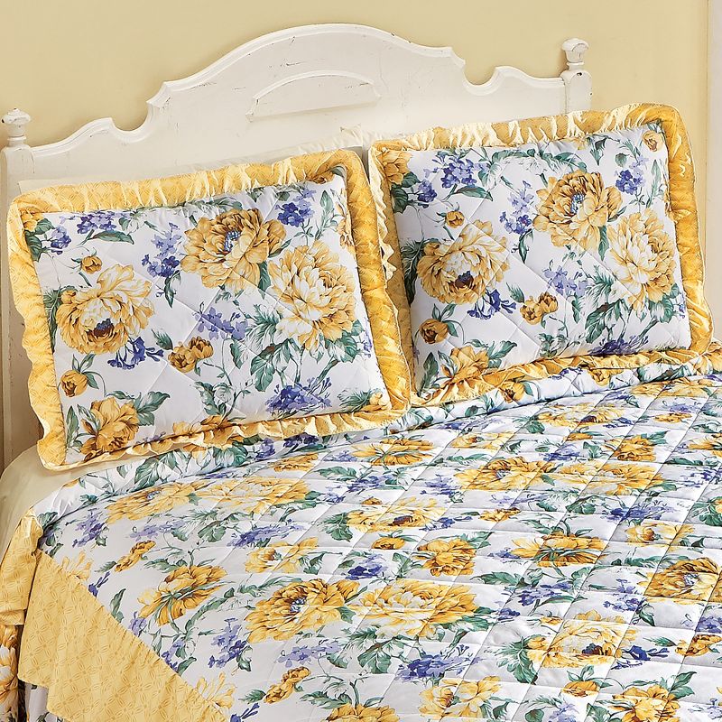 Collections Etc Yellow-Violet Floral Hannah Cascading Pillow Sham 26" x 20" x 0.5", 2 of 3