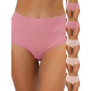 INSPIRE CHIC Women's High Waist Tummy Control Comfortable Lace Trim Ribbed Briefs 6 Packs - 1 of 4