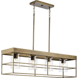 Progress Lighting Burgess 4-Light Island Light, Aged Bronze, Seeded Glass. Rustic modern farmhouse style for dining rooms, kitchens, and bars. - 1 of 1