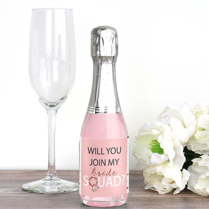 Big Dot of Happiness Will You Join My Bride Squad? - Mini Wine and Champagne Bottle Label Stickers - Rose Gold Bridesmaid Party Favor Gift - 16 Ct, 3 of 8