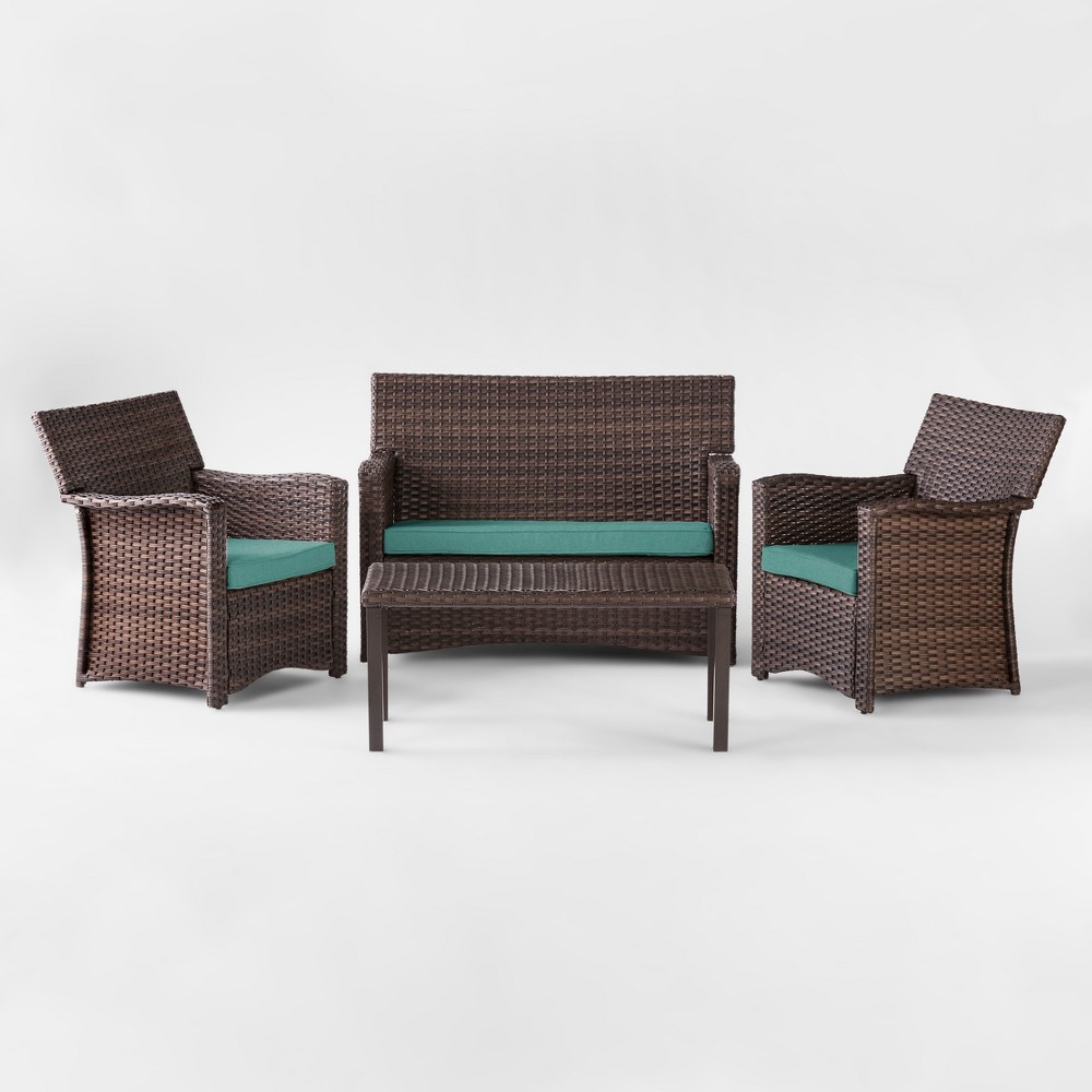 Halsted 4pc All Weather Wicker Patio Conversation Set - Turquoise - Threshold was $1200.0 now $600.0 (50.0% off)