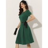 Allegra K Women's Elegant Work Belted Boat Neck Short Sleeve Midi Dresses - 3 of 4