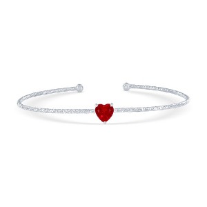 Bella Silver Sterling Silver Birthstone CZ Heart Bangle - Birthstone Colors - 1 of 2