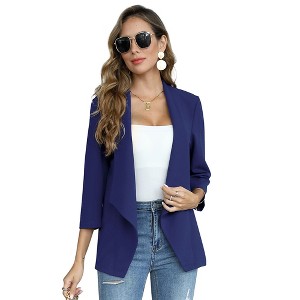 Clearlove Women's Casual Open Front Blazers Shawl Lapel Ruched Long Sleeve Office Lightweight Blazer Jackets with Pockets - 1 of 4