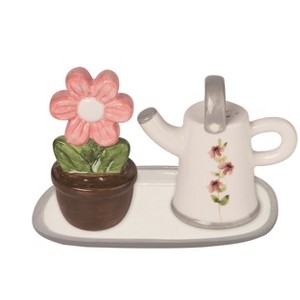 Transpac Spring Watering Jug and Flower Dolomite Salt and Pepper Shakers Collectables Multicolor 5.5 in. Set of 2 - 1 of 3