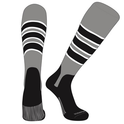 PEAR SOX OTC Baseball Softball Stirrup Socks (C, 5in) Silver, White, Black, Black (M)