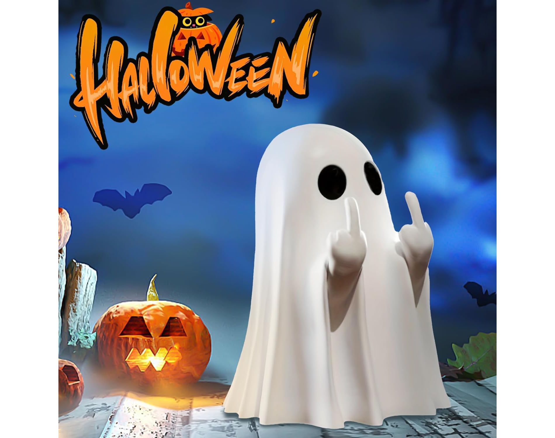 Hachikiko Halloween Ghost Figurine,Cute Funny Whimsical Mini Ghost Statue, Tabletop Home Decor & Halloween Gift