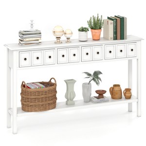 Tangkula 60" Long Narrow Console Table w/4 Drawers & Open Storage Shelf Anti-Tip Kit - 1 of 4