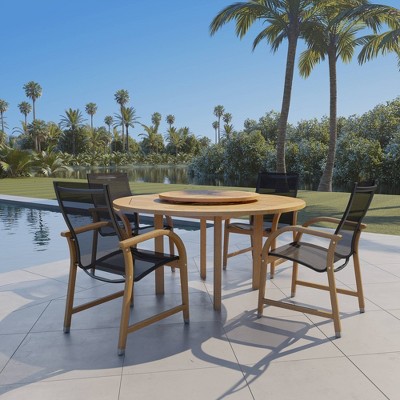 Naas 5pc Patio Dining Set with Round Table with Teak Finish & Lazy Susan - Amazonia