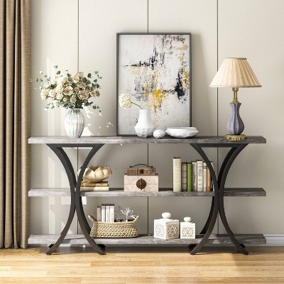 Hommoo 70.8" Console Table, Industrial Entryway Sofa Table with 3-Tier Shelves