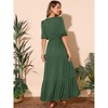 INSPIRE CHIC Women's V Neck Half-Sleeve Drawstring Waisted Tiered Slit A-Line Maxi Dress with Pockets - 4 of 4