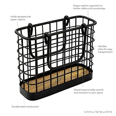 Black Steel and Wood Vertical Napkin Holder
