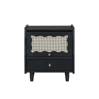 NicBex Elegant Wooden Nightstand Bedside Table with Rattan-Woven Cabinet and Drawer for Bedroom
