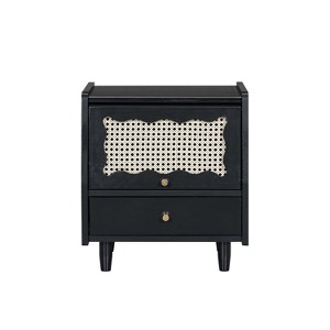 NicBex Elegant Wooden Nightstand Bedside Table with Rattan-Woven Cabinet and Drawer for Bedroom - 1 of 4