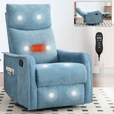 CENGHU Heat Massage Manual Recliner Chair with Rocker and Swivel, Fabric Recliner Chair for Adult, 360� Swivel Rocking Chair for Bedroom, Living Room
