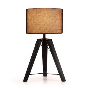 HBEZON 18''H Tripod Table Lamp with Beige Linen Shade for Bedroom, Living Room, Dining Room, Office, Rubber Wood - 1 of 4