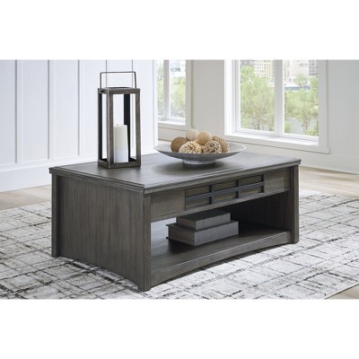 Gray Wood Lift-Top Coffee Table with Storage